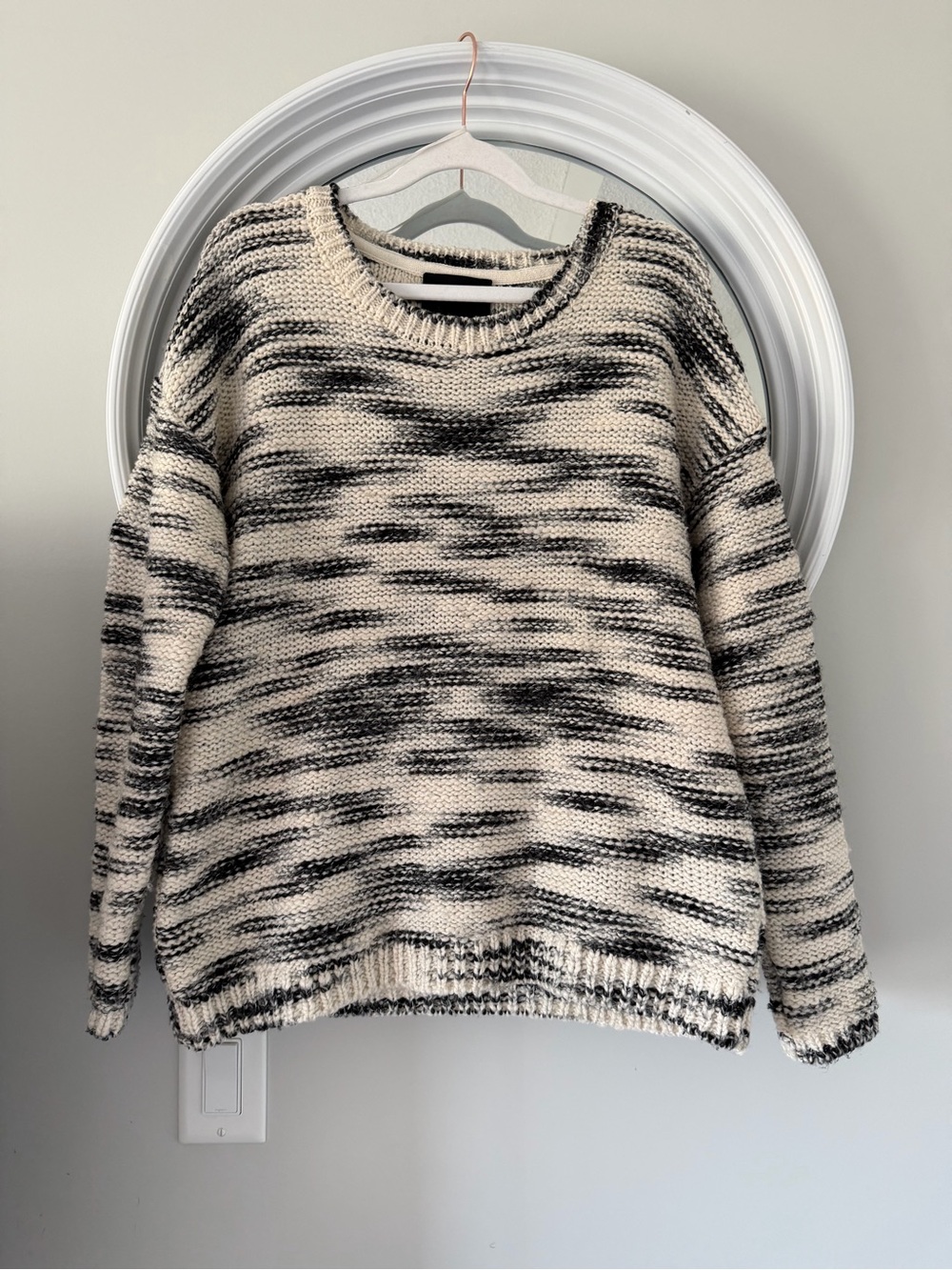Second Female Danish Designer Marled Knit Sweater Black Cream Size M